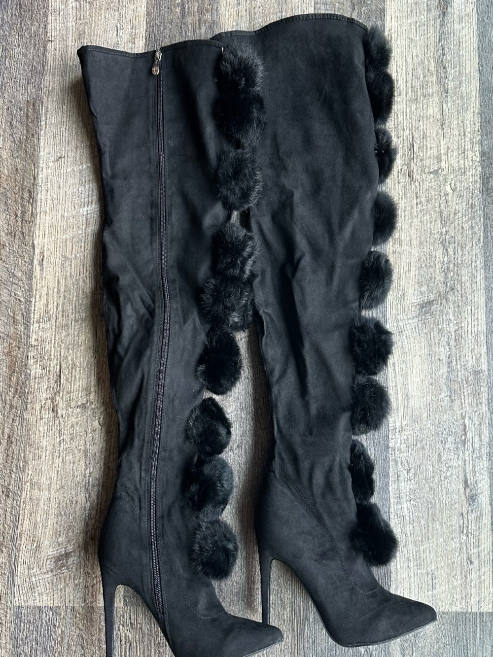 🔥 Cape Robbin Black Over the Knee Boots with Fur Pom Poms Size 8